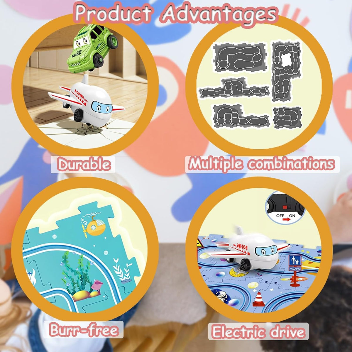 Ubegger puzzle car track set with puzzle road pieces, road signs and battery cars - view 25