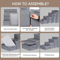 Dog Stairs with Storage, 4-Step Folding Pet Steps for Small Dogs and Cats, Pet Steps Storage with Zip, Pet Stairs for High Bed, Couch and Car Ramp (Gray, 4 Steps no Condo)