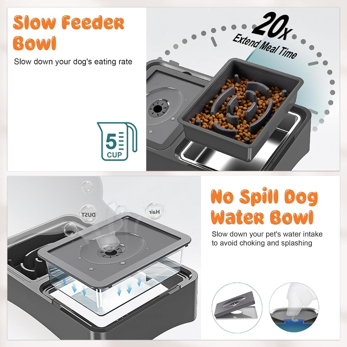 3-in-1 Elevated Dog Bowls with 4 Height Adjustable Raised Stand – Essentials for Dogs - Black / 3-in-1 Dog Bowls Set - image 3