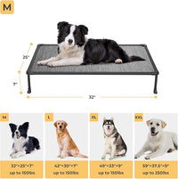 Veehoo Chewproof Elevated Dog Bed - Cooling Raised Pet Cot, Breathable Mesh, Washable & Non-Slip for Medium Dogs, Indoor/Outdoor, Black Silver Mat and Black Frame, 32x25inches (Model CWC2203A03)