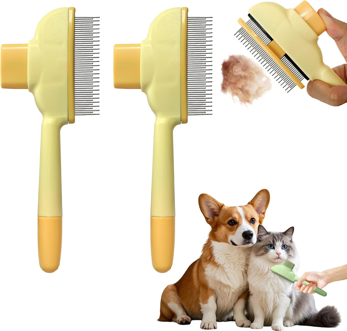 Cat Hair Brush & Dog Brush - yellow 2pcs