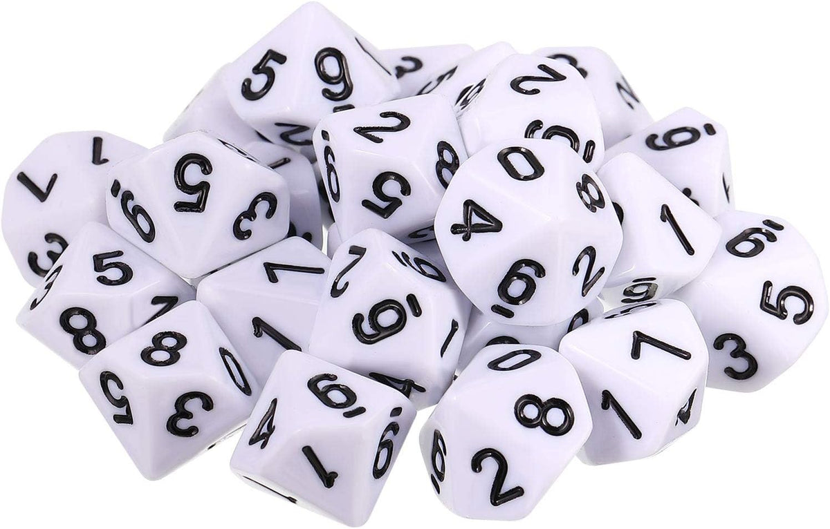 TecUnite 25 Pcs Polyhedral Dice Set, Transparent Mixed Color - White&black / 10 Sides