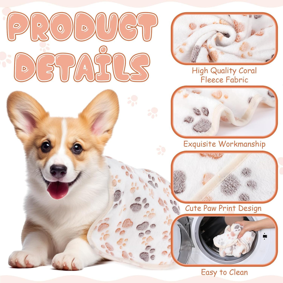 Chumia 40 Pcs Dog Blankets, Pink, Purple - Paw / White / 40 - image 3