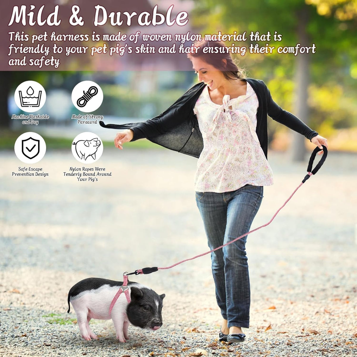 YeeBeny Mini Pig Harness Adjustable with Leash Foam Handle Pink - Blue / XL - image 4