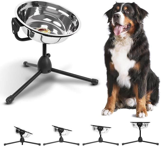 Elevated Dog Bowl with Adjustable Metal Stand,Extra Large Size for Dogs Heavier Than 100 lbs,1.24 Gal 4.7 Liter, Stainless Steel Dog Food Bowl Height Adjustable Non-Slip Raised Dog Bowl Set