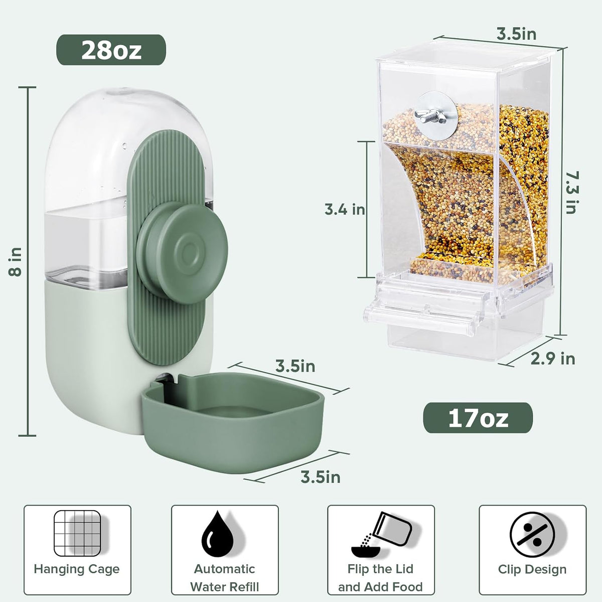 Lemtrflo No Mess Bird Feeder Water Dispenser - Green - image 2