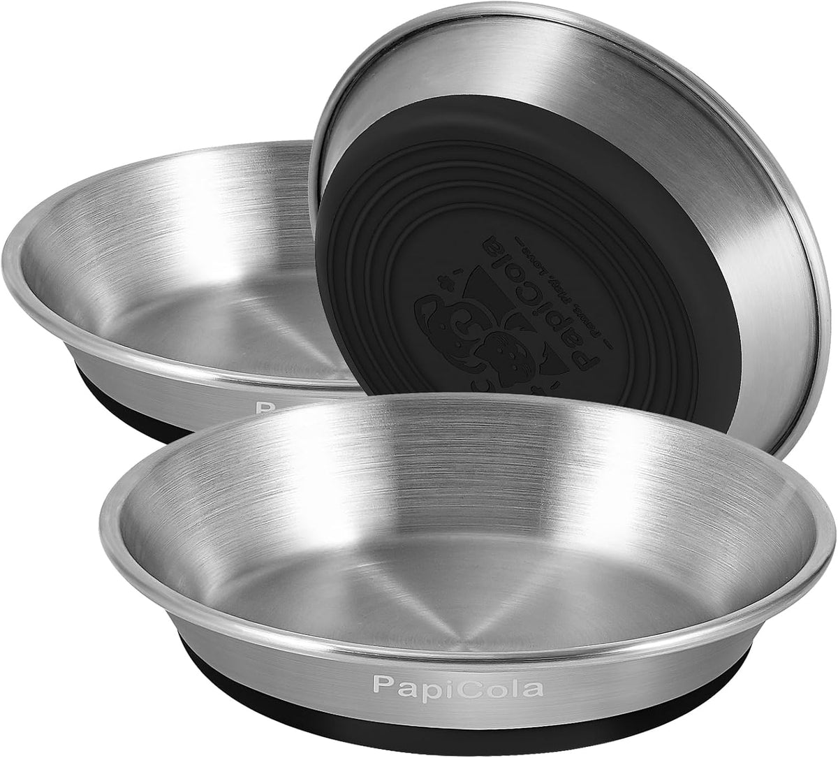 Stainless Steel Cat Bowl 2PC, Non-Slip cat Food Dish - 3 PC-6.3in