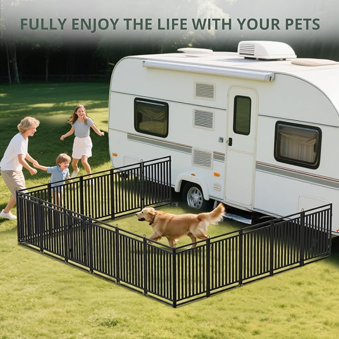 Dog Fence Outdoor Indoor, 40 Inch Height 48 Panels Dog Playpen for Large/Medium/Small Dogs Metal Dog Pen for Yard Camping and RV | Black-Silver