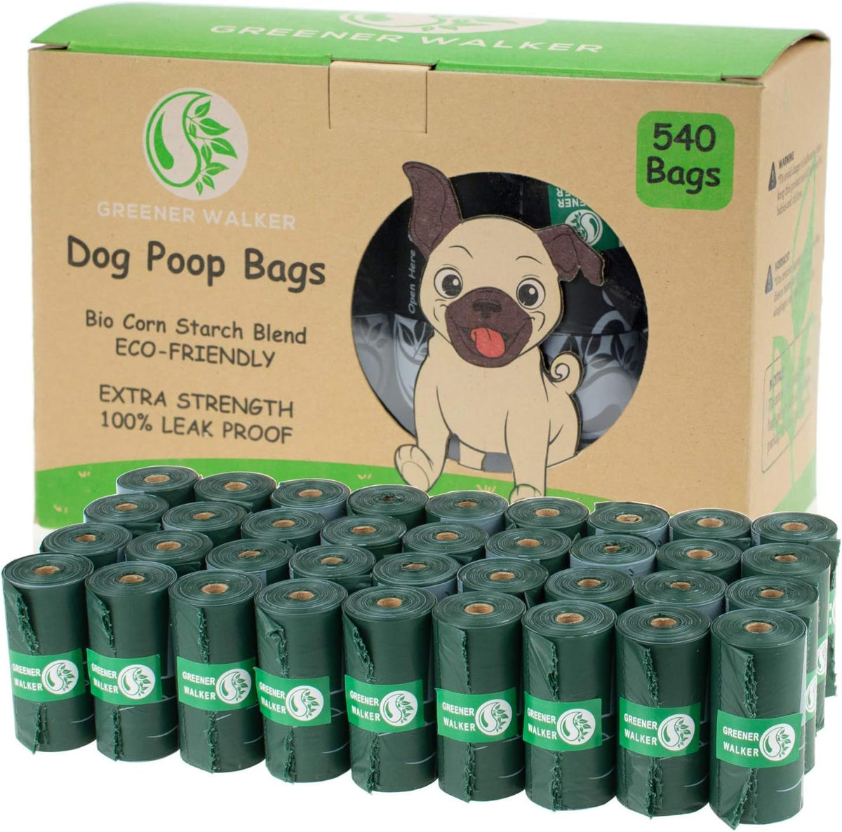 Greener Walker Poop Bags for Dog Waste-540 Bags - Deep Green / 1 Count (Pack of 540)