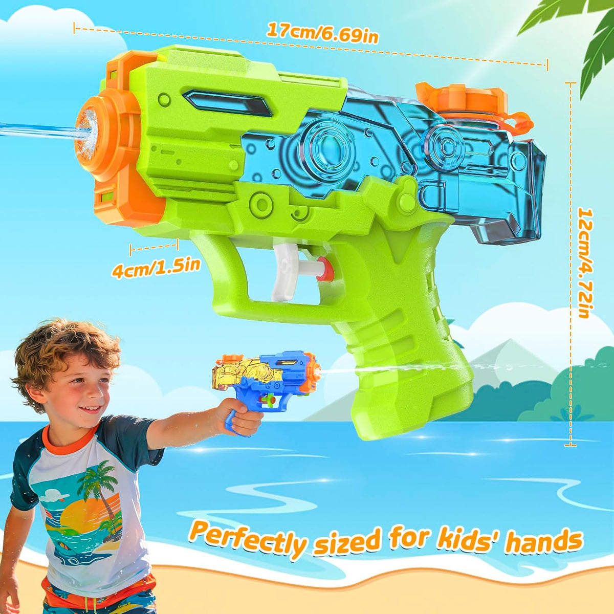 JouJueBoo 2 pack water guns for kids with clear 180cc tanks, blue and green - view 10