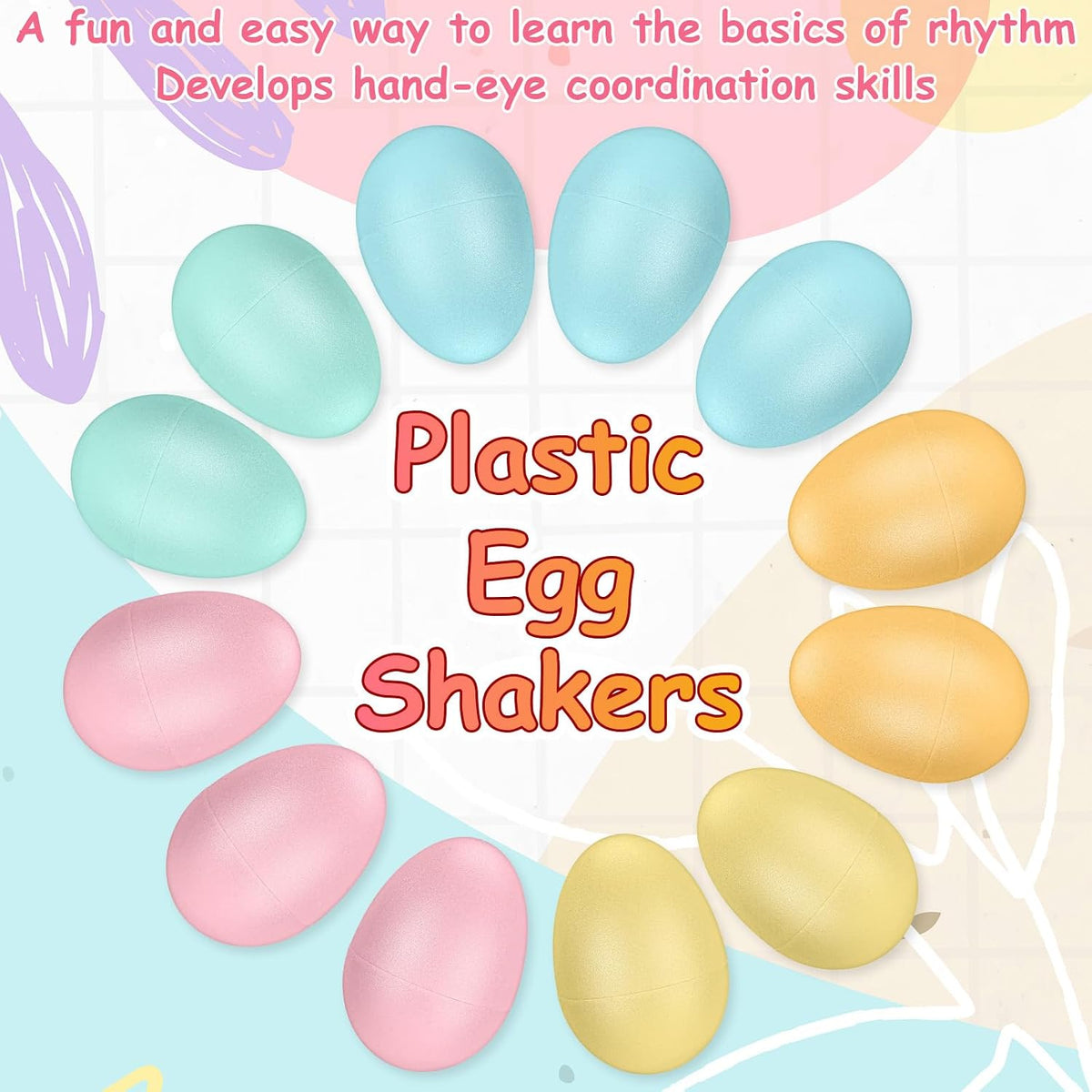 Yeshone 100 plastic egg shakers in 10 bright colors - view 10
