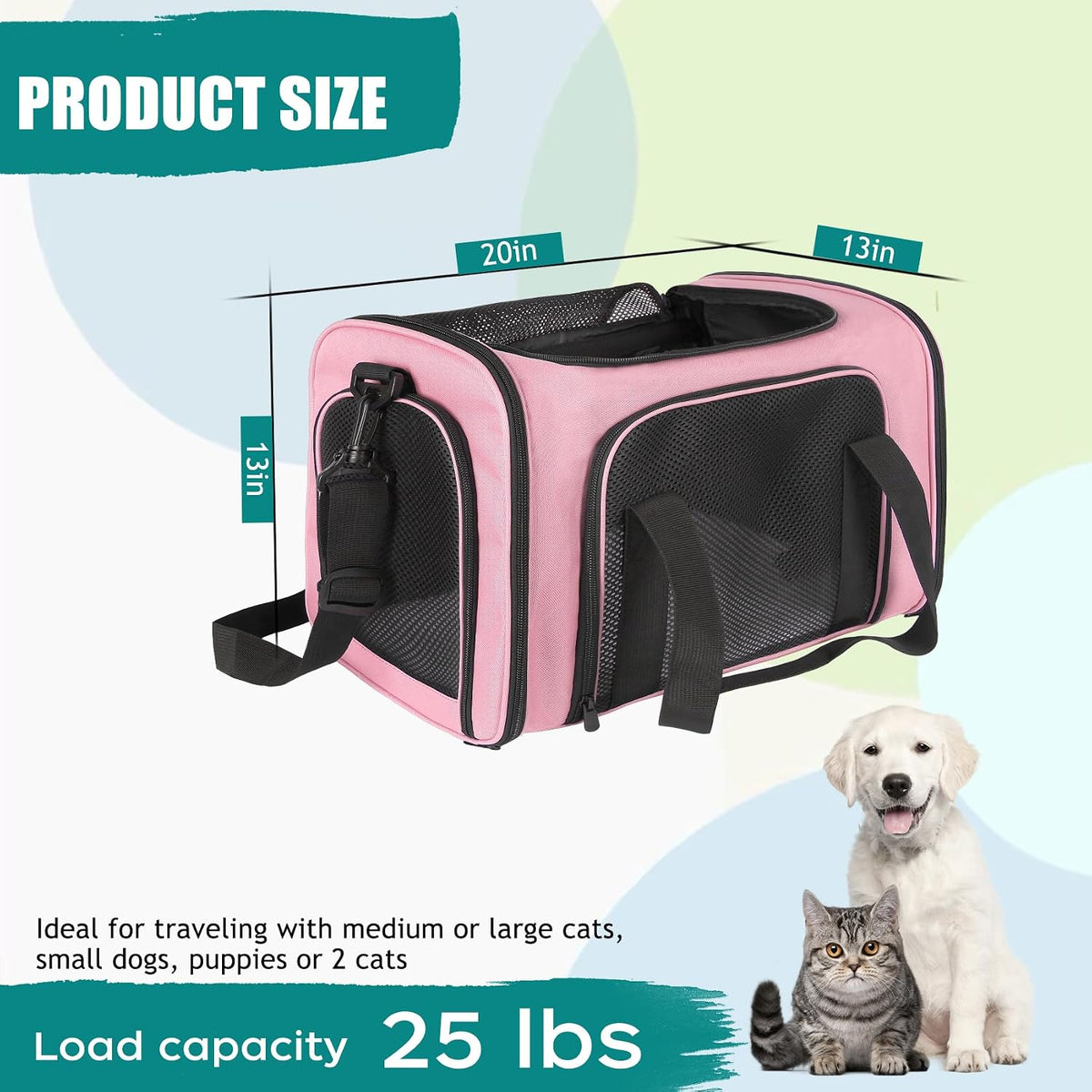 Top tasta Dog Cat Carrier Pet Carriers for Small Medium Large Cats - 20.0"L x 13.0"W x 13.0"H / Pink - image 2