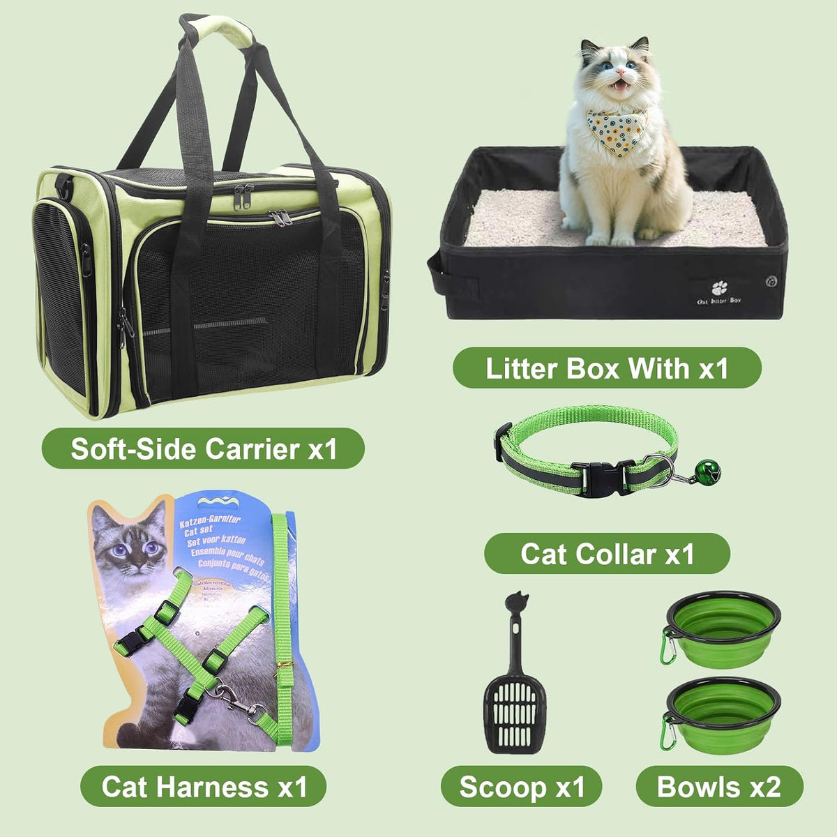 Cat Carrier with Litter Box - Green & Black - image 2