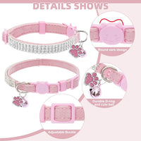 2 Pack Soft Velvet Safe Bling Diamond Cat Collars with Bells – Essentials for Cats - Pink / 9"-12" Cats / Mini Dogs - image 3