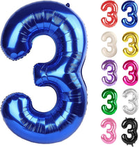 Blue Number 3 Balloon 40 Inch, 3 Balloon Number - Metallic Blue / Number 3
