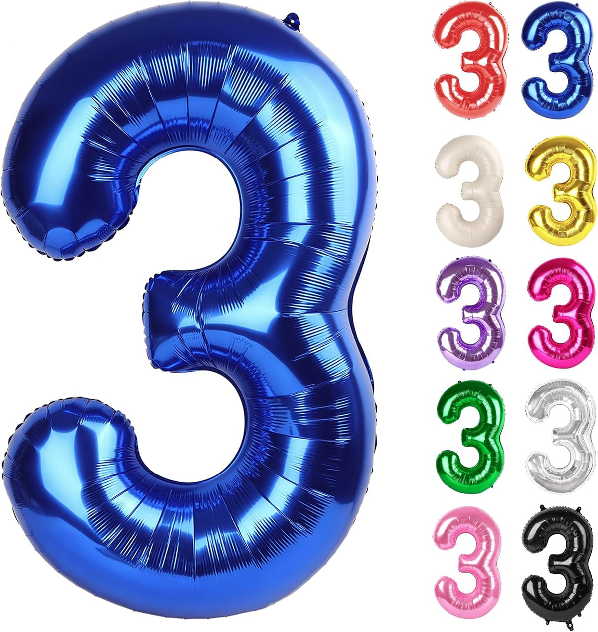 Blue Number 3 Balloon 40 Inch, 3 Balloon Number - Metallic Blue / Number 3