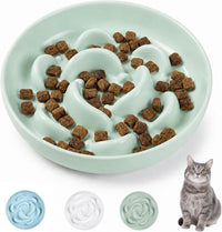 Melamine Slow Feeder Cat Bowls, Dishwasher Safe - Green / 2"H
