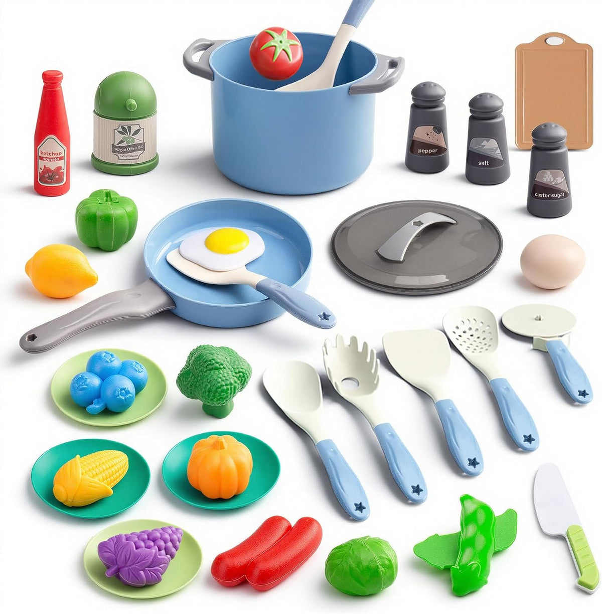 35Pcs Kids Kitchen Toy Accessories - Blue / 35Pcs