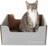 Hide & Scratch Cardboard Cat Scratcher Box & Bed Dark Grey Diamond Pad – Essentials for Cats - Light Grey Diamond