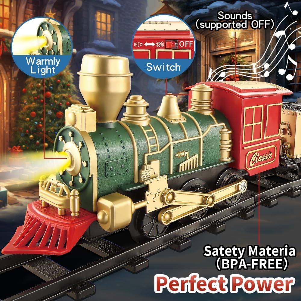 Electric Train Set for Kids Ages 4-8 - Green Red Gold - image 2
