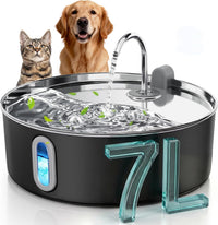 7L/236oz Stainless Steel Dog Water Fountain for Large Dogs & Cats – Essentials for Dogs - Matte Black / Water Fountain + 1 Filter + 1 Sponge