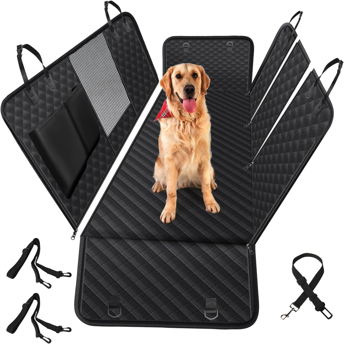 Vailge 100% Waterproof Convertible Dog Car Seat Covers - Standard(56"W x 60"L) / Black With Mesh