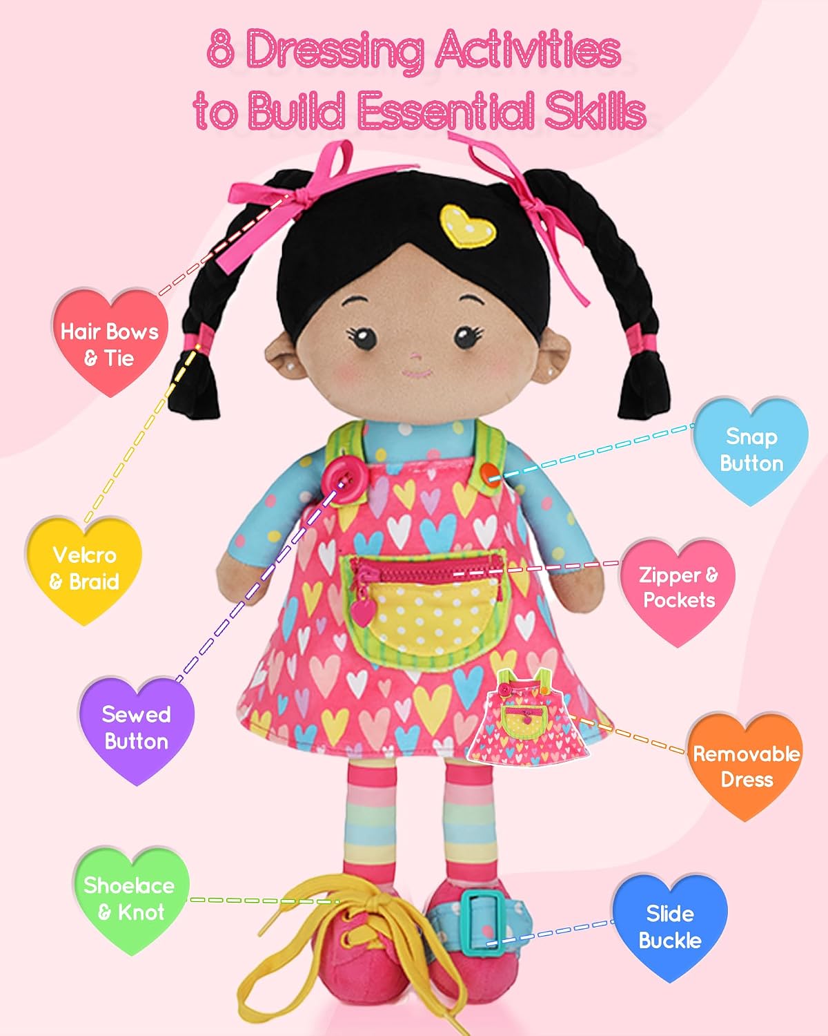 LeyaDoll 16 inch Montessori baby doll with buttons, zippers and laces - view 8