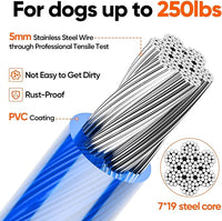Tresbro 40FT Reflective Tie Out Cable for Dogs Up to 250 Pounds, Steel Wire Lead Leash Cable with Stainless Rotatable Clip, Lightweight and Enduring, Dog Lead Chains for Outside,Yard,Camping, Blue