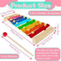 Xeehwb 2 pack wooden xylophones for kids with 8 colored keys and child mallets - view 2