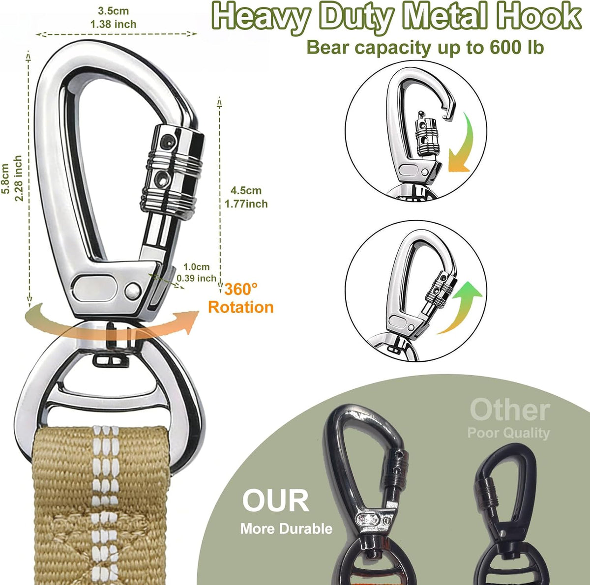 Dog Leash Heavy Duty, Bungee Leash Reflective Car Seat Belt for Dogs Brown – Essentials for Dogs - Khaki - image 2