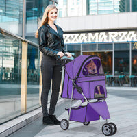 BestPet, 4-Wheel Foldable Pet Stroller, Lightweight & Portable - Purple / 3 Wheels - image 2