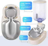 Automatic Cat Feeder and Water Dispenser with Stainless Steel Bowl - Stainless Steel-Beige - image 2