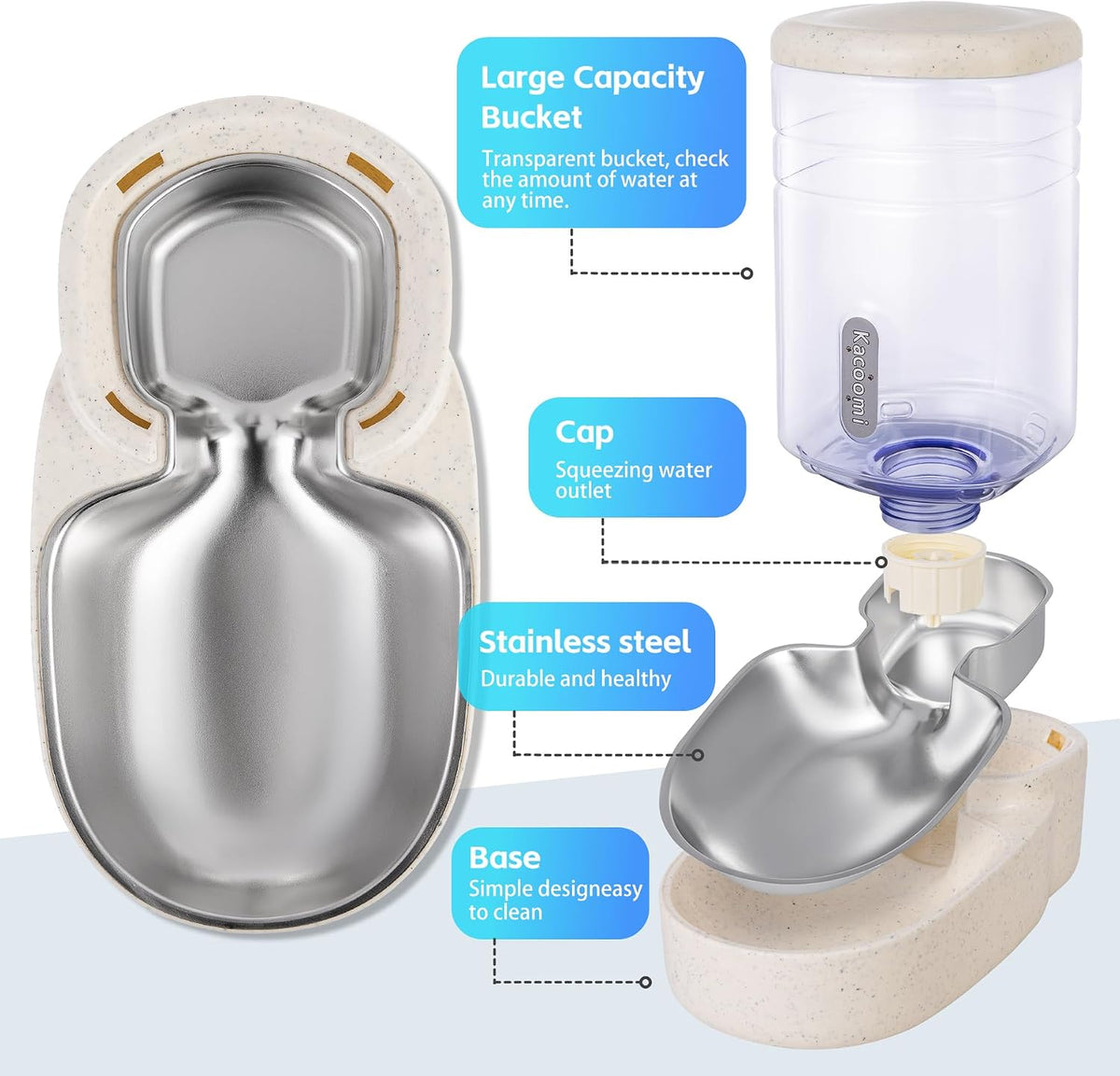 Automatic Cat Feeder and Water Dispenser with Stainless Steel Bowl - Stainless Steel-Beige - image 2