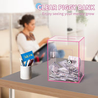 Clear Pink Piggy Bank with Lock & Key for Adults - Pink - image 4