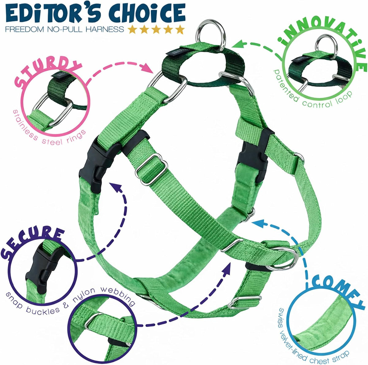2 Hounds Design Freedom No Pull Dog Harness - Neon Green / LG (Chest 28" - 32") - image 2
