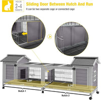 Aivituvin Rabbit Hutch Bunny Cage with Double House and Run Indoor Outdoor Guinea Pig House with Deeper No Leak Trays and Wheels