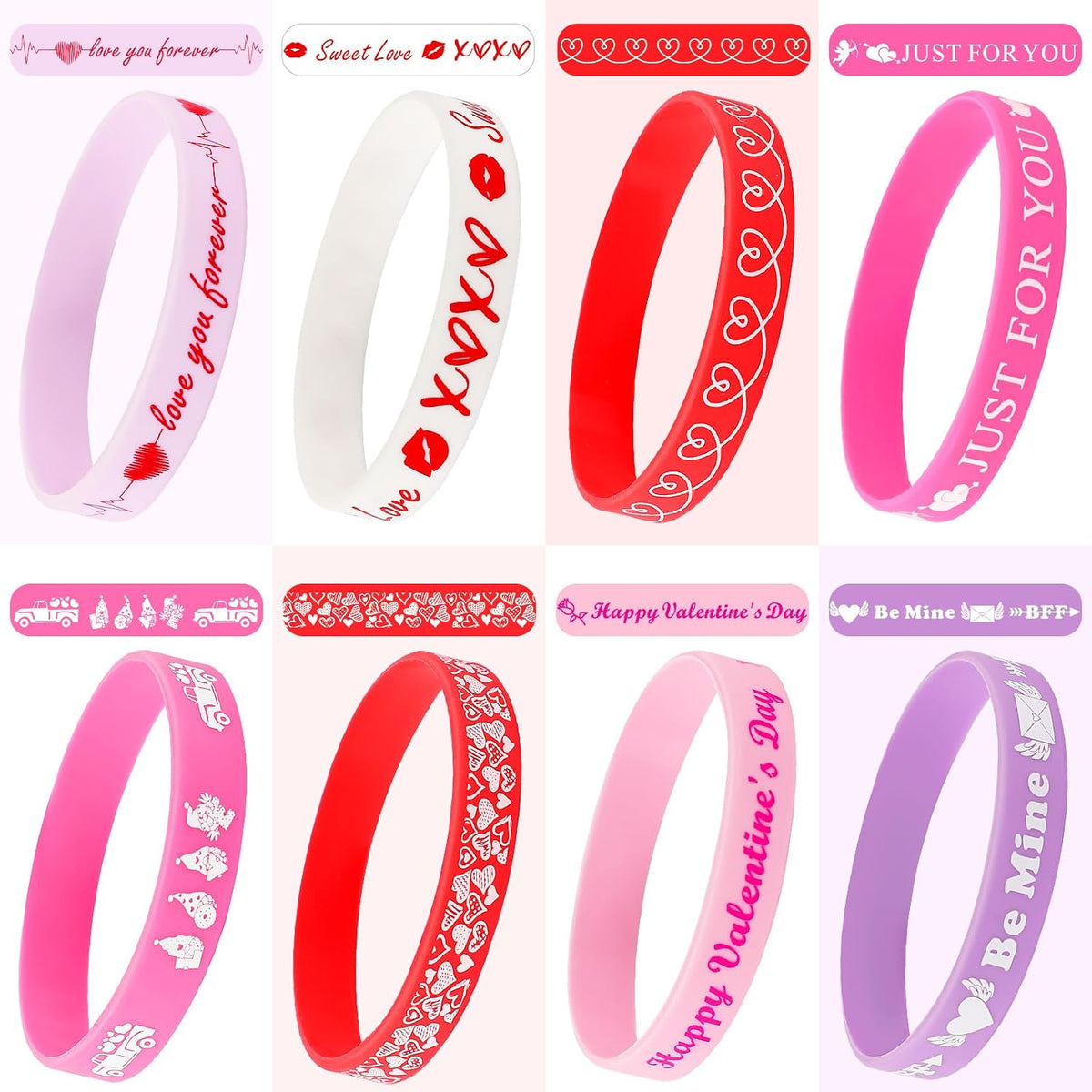JUNEBRUSHS 64pcs Halloween Party Favors Silicone Bracelets Rubber - Valentine Style - image 4