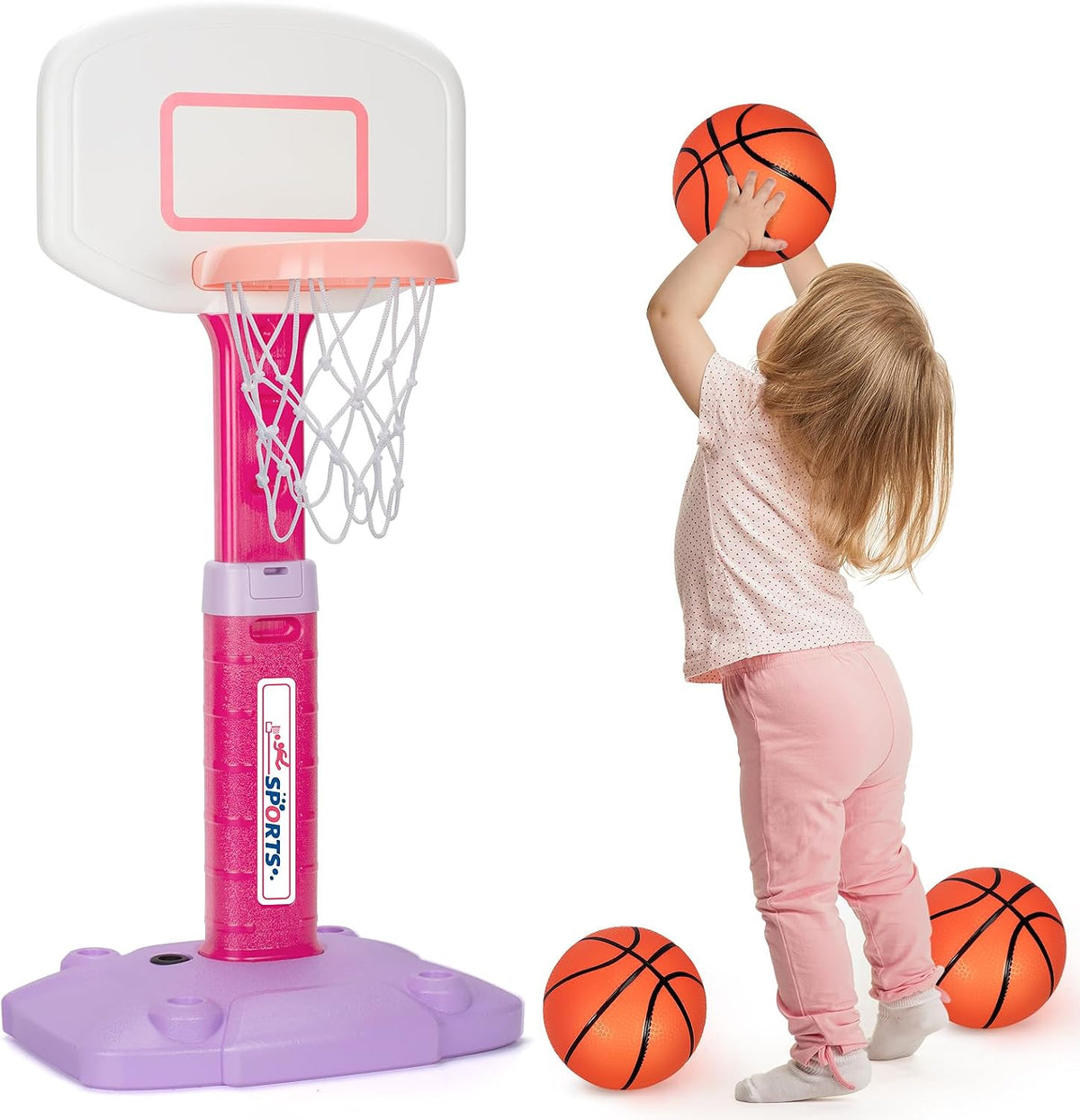 Kids Basketball Hoop, Adjustable Toddler Basketball Hoop Set for Ages 1-3 – Fun for Kids & Family - Pink