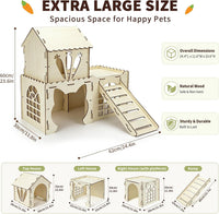 Large Wooden Bunny Hideout - 3 House and 1 Ladder - image 2