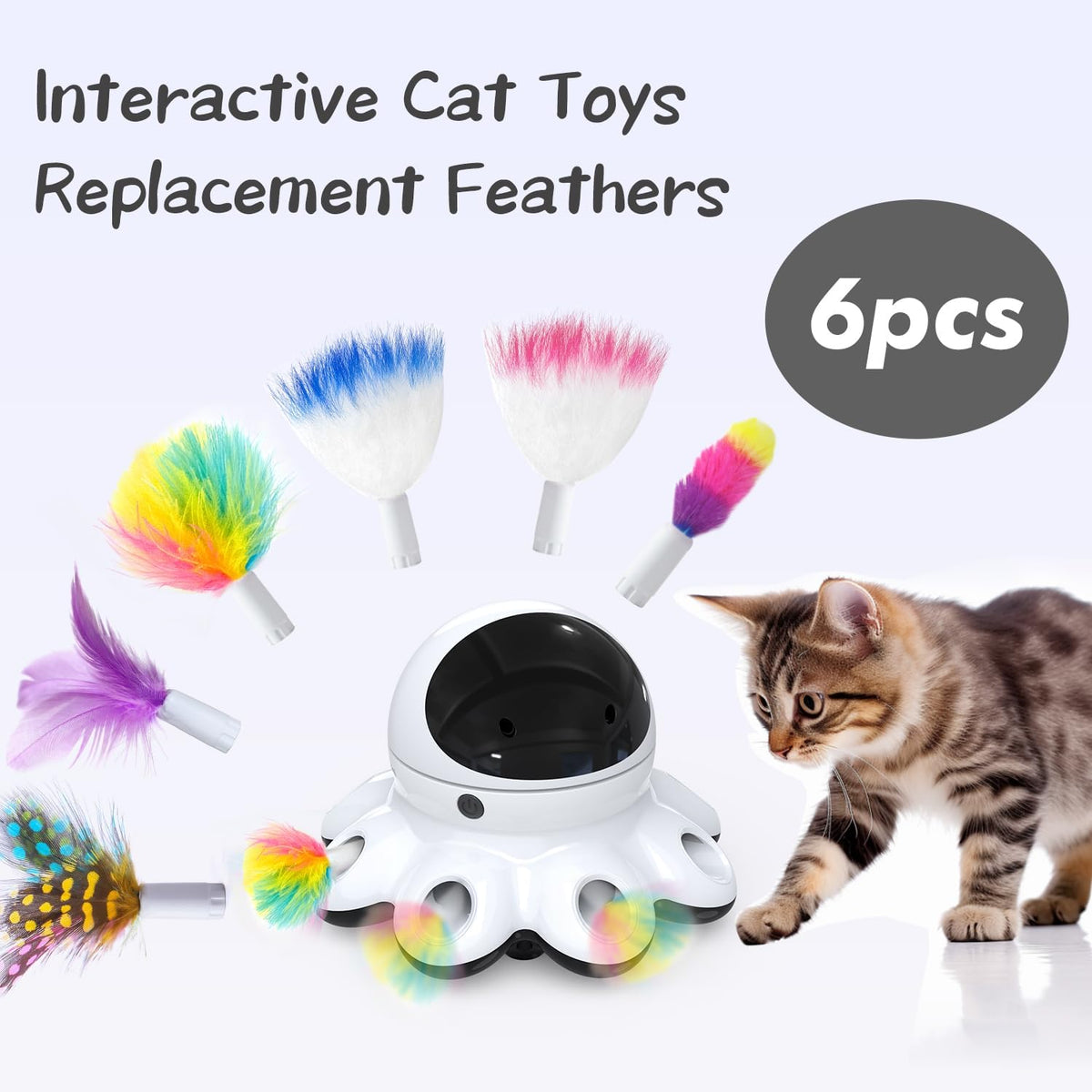ORSDA Cat Laser Toy, 2-in-1 Interactive Automatic Motion Activated Moving 8 Holes Whack A Mole - Various Refills Feathers (6 Count) - image 3