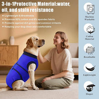 Idepet Dog Recovery Suit Female,Dogs Onesie Suit Surgery Male Breathable Pet Bodysuit for Spay Neuter E-Collar & Cone Alternative Surgical Suit Puppy Abdominal Anti Licking Wounds Shirt (Blue, XL)