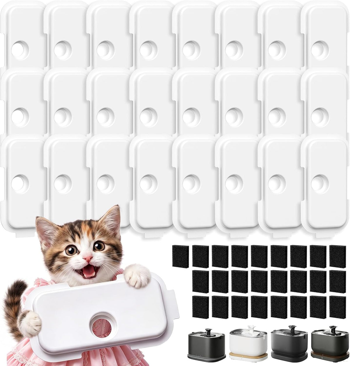 Replacement filters for PETLIBRO Dockstream cat water fountain PLWF106, 25 filters and 25 sponges