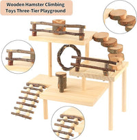 HOSUKKO Hamster Climbing Toys 3-Tier Extra Large Hamster Playground Natural Wooden Small Animal Platform Toys Hamster Exercise Activity Climbing Platform with Bridge for Gift