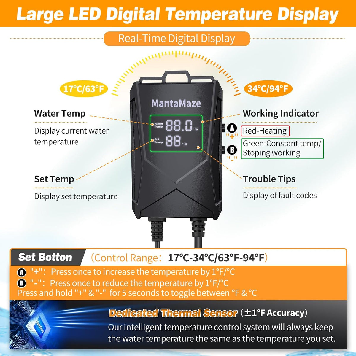 Submersible Aquarium Heater - 800W for 80-175 Gallon - image 3