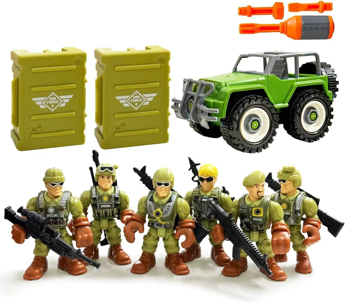 Army Men Action Figures, Soldiers Toys with Weapons for Boys 4-7 - Green+car