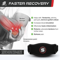 Sleeve Stars Tennis Elbow Brace for Women - Adjustable Tennis Elbow Strap, Golfers Elbow Brace for Men, Counterforce Brace for Tennis Elbow for Tendonitis Relief, Fits 9"-23" (Single/Black)