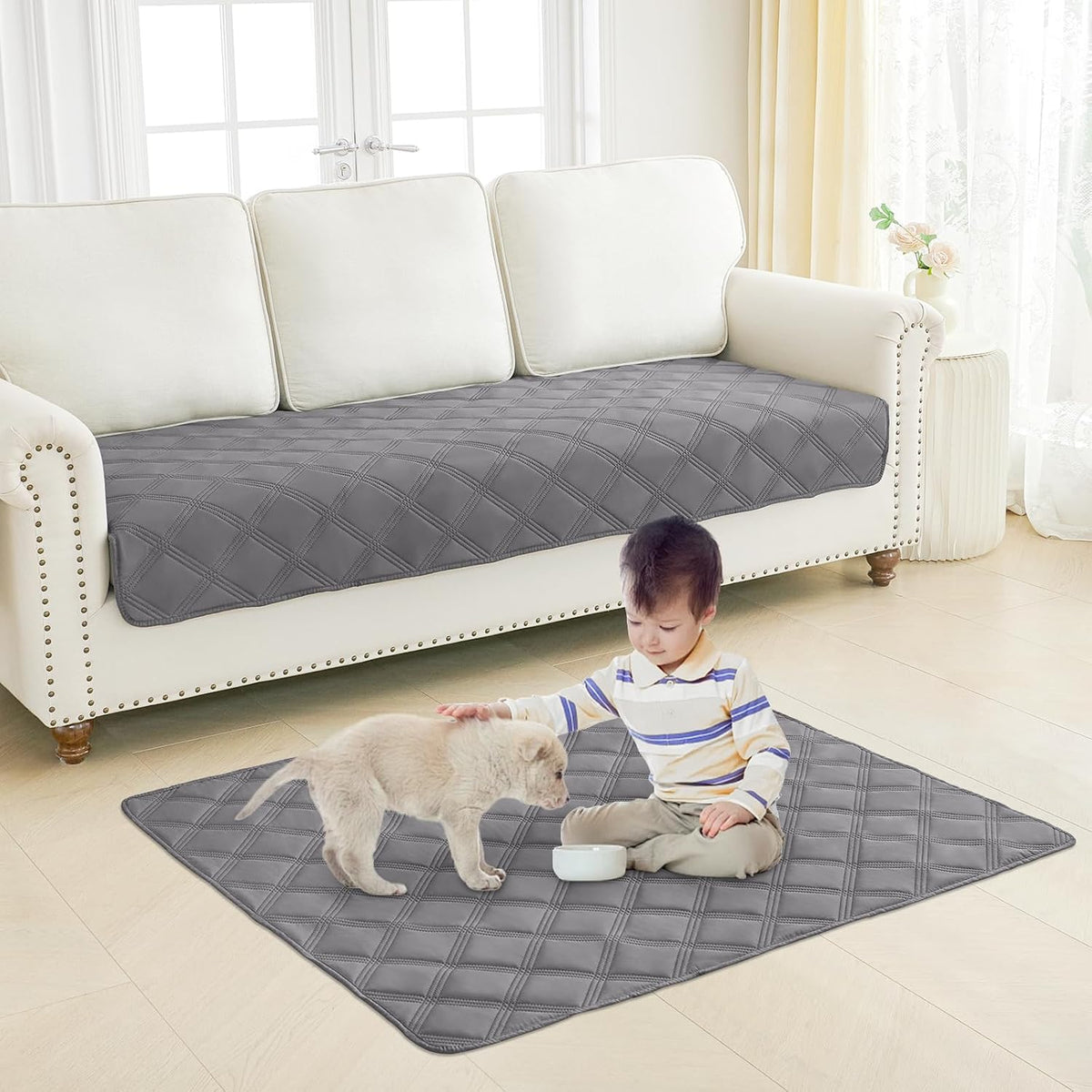 Smiry Waterproof Dog Bed Cover - Grey/Dark Grey / Lattice / 30x70 Inch (Pack of 2) - image 2