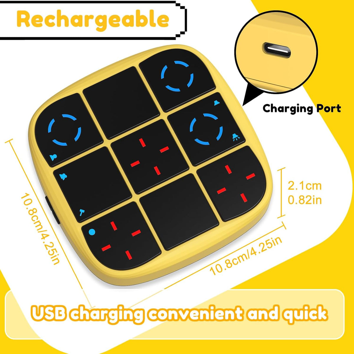 Tic-Tac-Toe Bolt Game, 4-in-1 Handheld Puzzle Games Console, Electronic Tic-Tac-Toe Game - Yellow / L(Rechargeable) - image 3