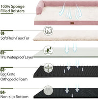 Orthopedic Dog Beds for Extra Large Dogs, Waterproof Dog Beds XLarge, Memory Foam Dogs Couch Beds with Comfy Bolster, Removable Washable Cover and Nonskid Bottom (X-Large,Pink)