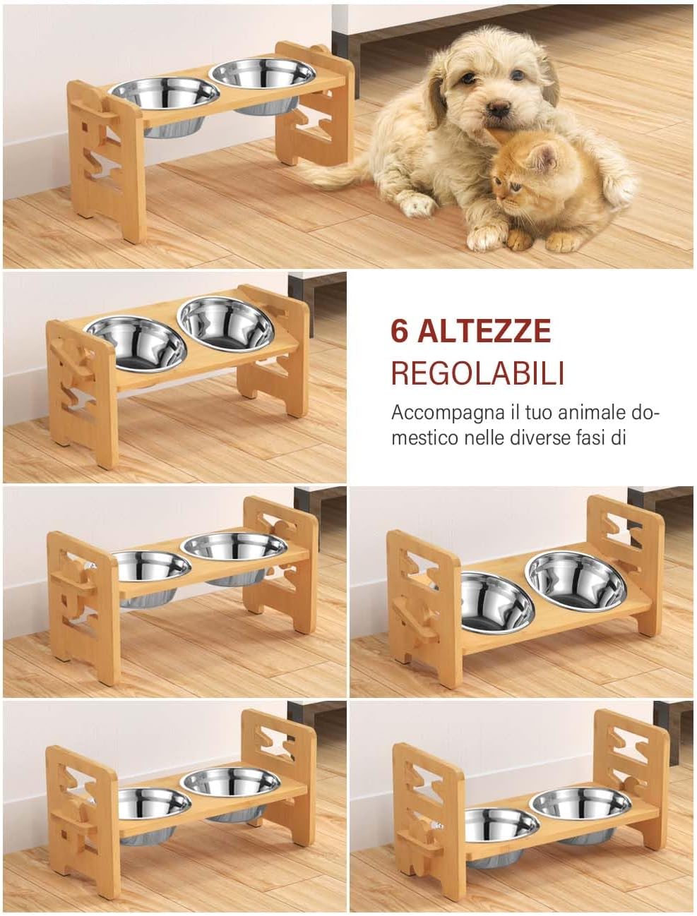 Elevated Dog Bowls, Raised Dog Bowl Stand Adjustable Small - Bamboo / Small / With Mat - image 3